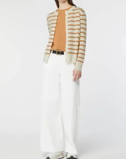 Femme Galeries Lafayette Gilets Et Cardigans^Cardigan en Laine & Cachemire Sacao rayé col rond beige/écru