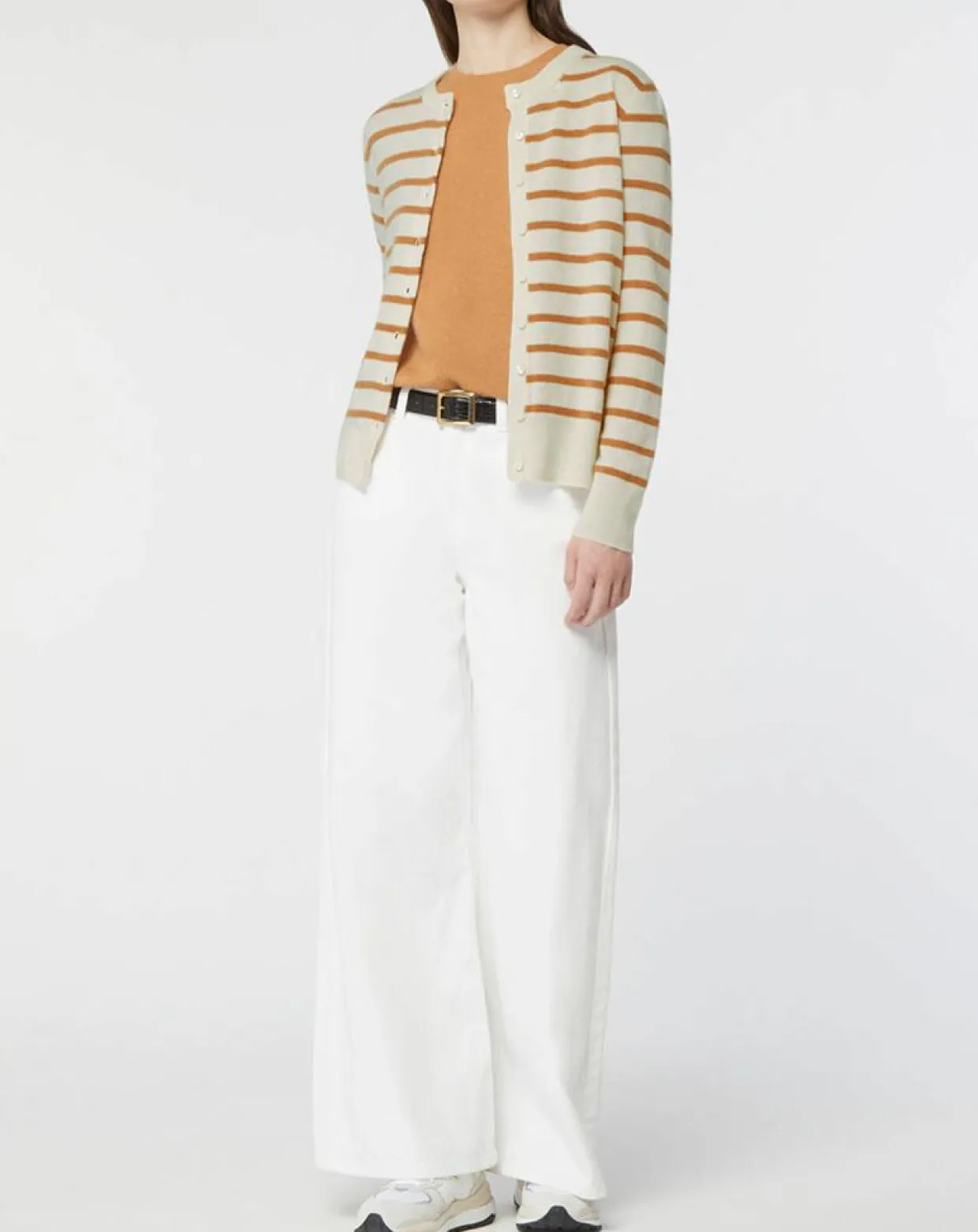 Femme Galeries Lafayette Gilets Et Cardigans^Cardigan en Laine & Cachemire Sacao rayé col rond beige/écru