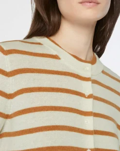 Femme Galeries Lafayette Gilets Et Cardigans^Cardigan en Laine & Cachemire Sacao rayé col rond beige/écru