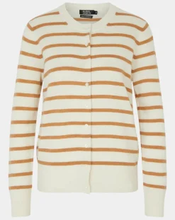 Femme Galeries Lafayette Gilets Et Cardigans^Cardigan en Laine & Cachemire Sacao rayé col rond beige/écru