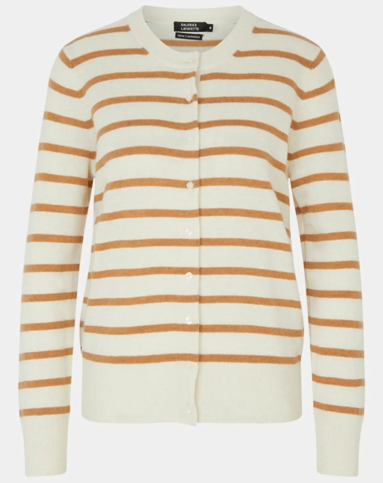 Femme Galeries Lafayette Gilets Et Cardigans^Cardigan en Laine & Cachemire Sacao rayé col rond beige/écru