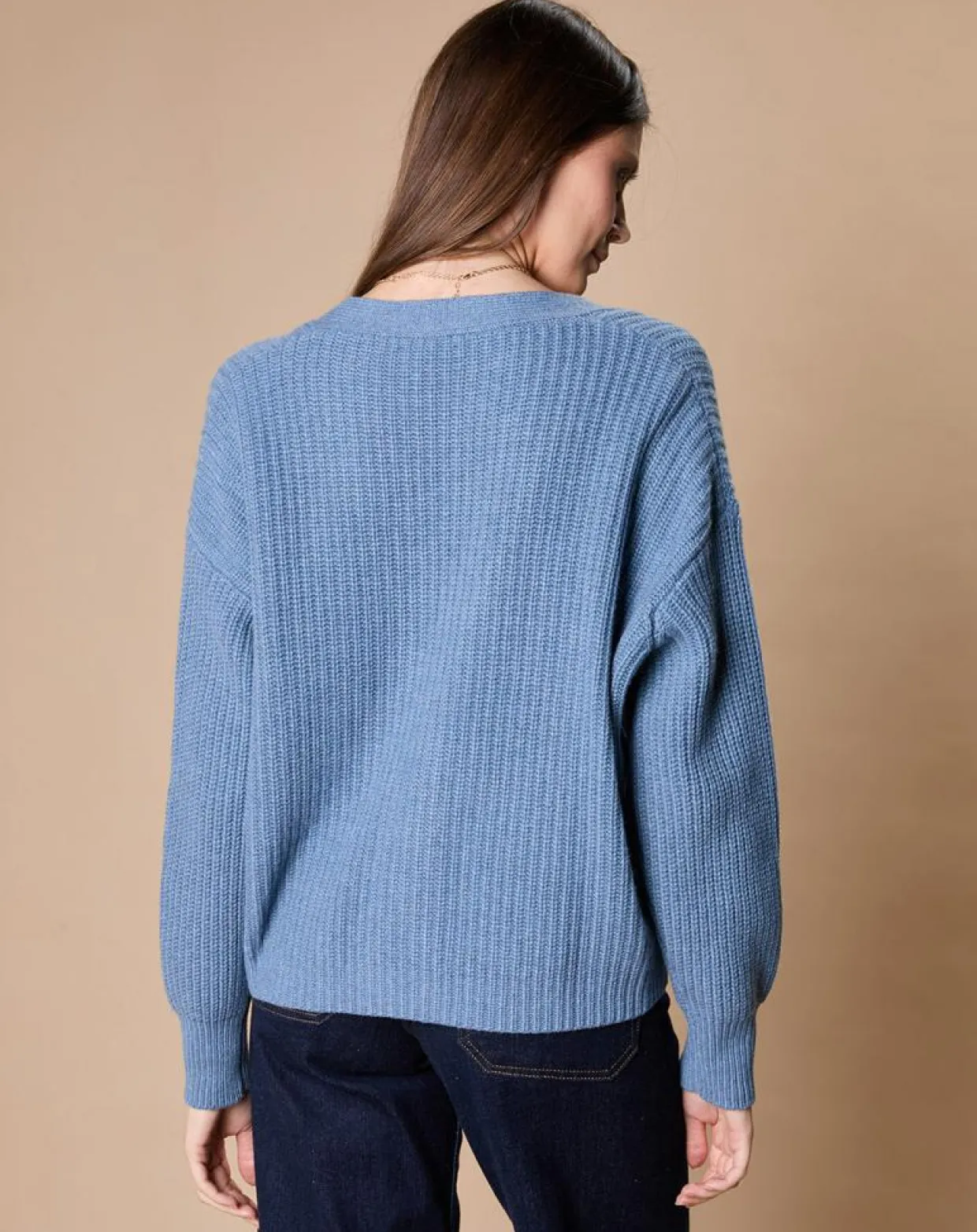 Cardigan en Laine & Cachemire mélangés Noémie bleu denim-Oscar et Louise Discount
