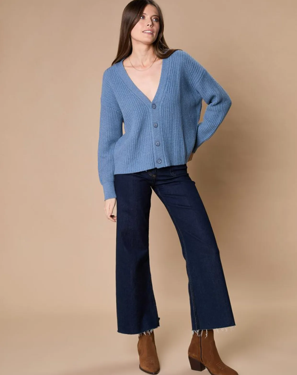 Cardigan en Laine & Cachemire mélangés Noémie bleu denim-Oscar et Louise Discount
