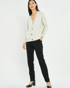 Cardigan en Laine & Mohair mélangés Basal à sequins blanc perle-Lauren Vidal Sale
