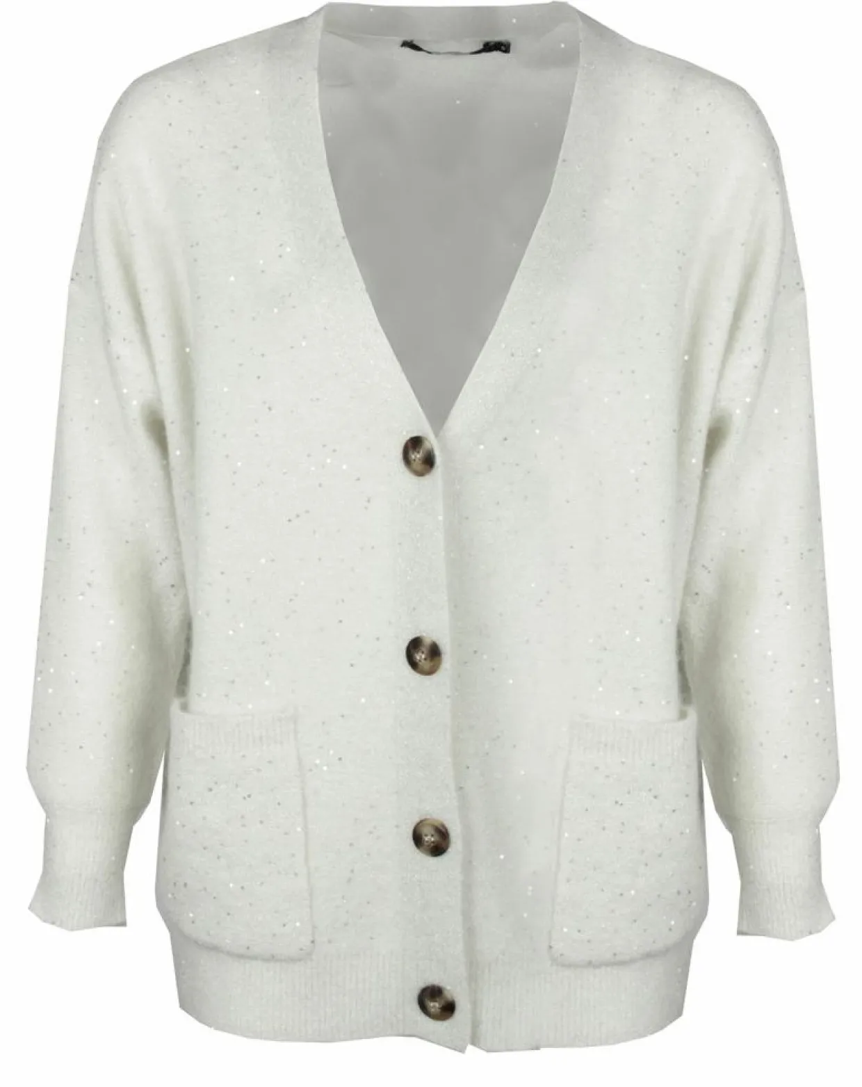 Cardigan en Laine & Mohair mélangés Basal à sequins blanc perle-Lauren Vidal Sale
