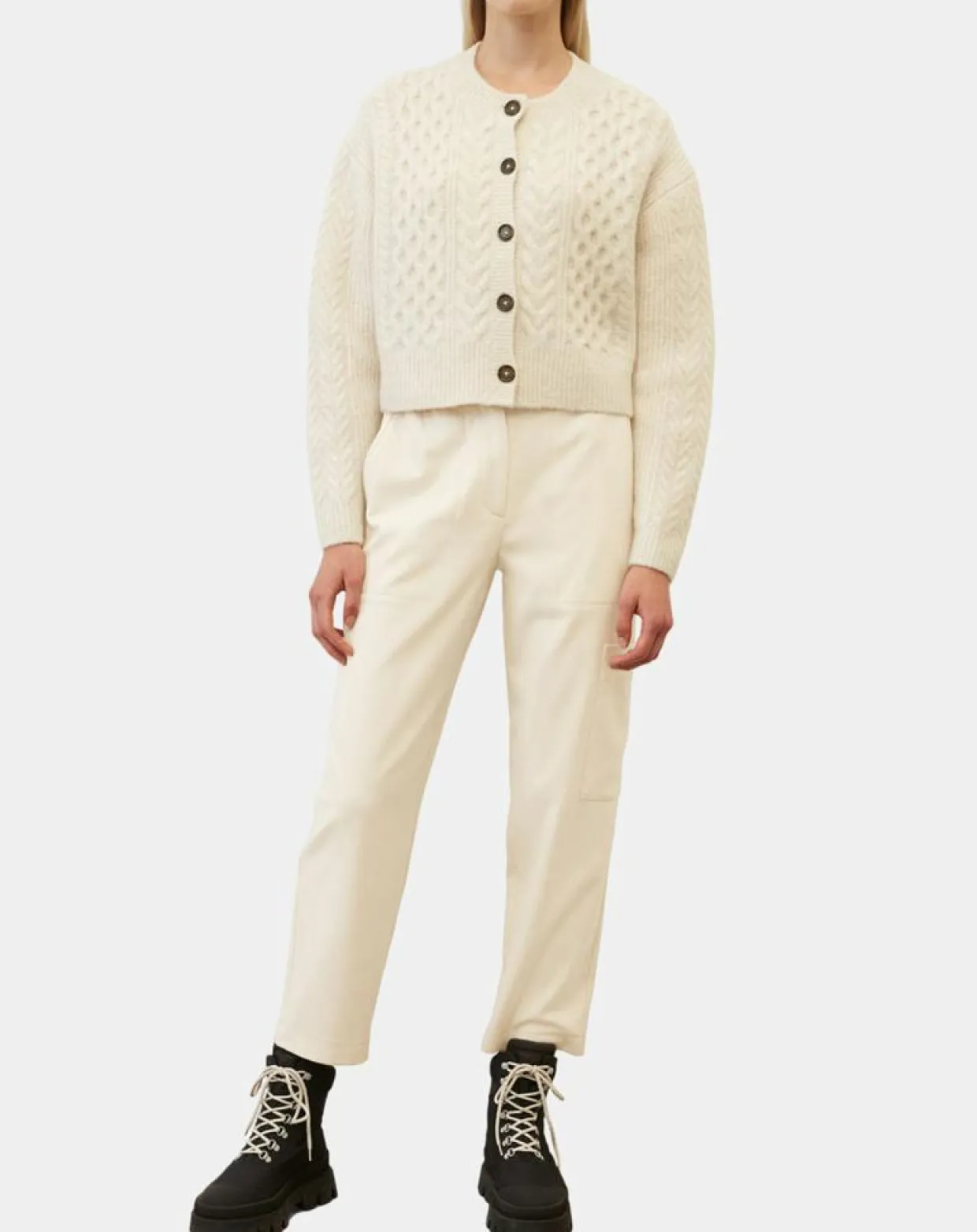 Cardigan en Laine mélangée à torsades écru-Marc O'Polo Discount