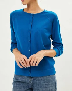 Cardigan en Maille fine Fanny bleu moyen-Galeries Lafayette