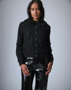Cardigan Maille Dentelle noir-Manoush Discount