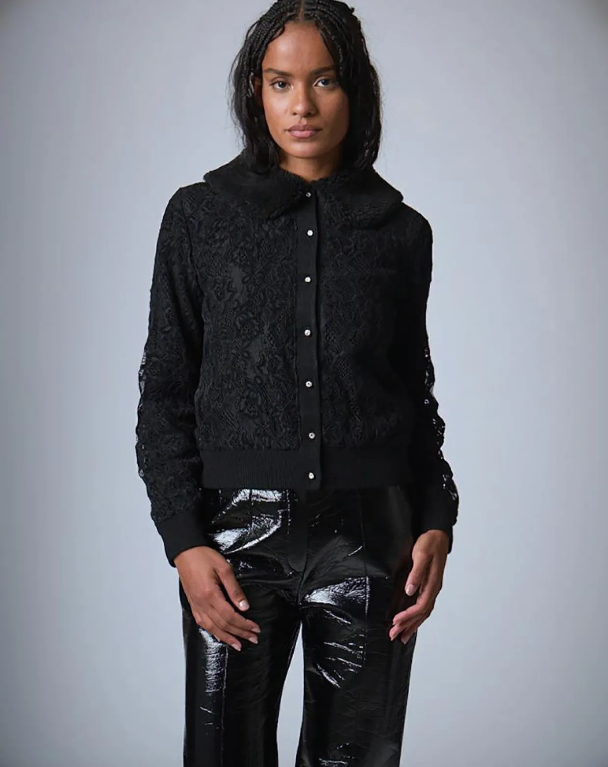 Cardigan Maille Dentelle noir-Manoush Discount