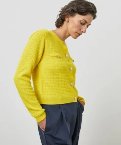 Cardigan Raven 100% Cachemire boutons et poches jaune-Rodier
