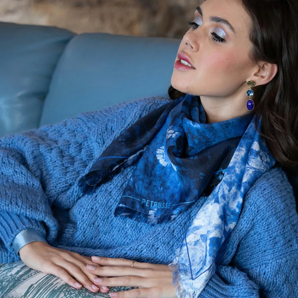 Femme Petrusse Echarpes, Foulards^Carré 100% Soie Liv denim - 90x90 cm