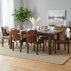 Chaise à haut dossier en peau de vache Acacia Savage Naturel - 46x50x109 cm-Bois & Chiffons Discount