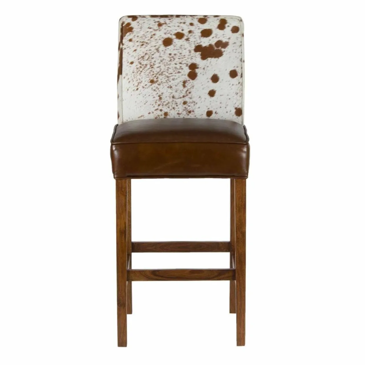 Bois & Chiffons Chaises^Chaise de bar en acacia et peau de vache Acacia Savage Marron - 46x50x114 cm
