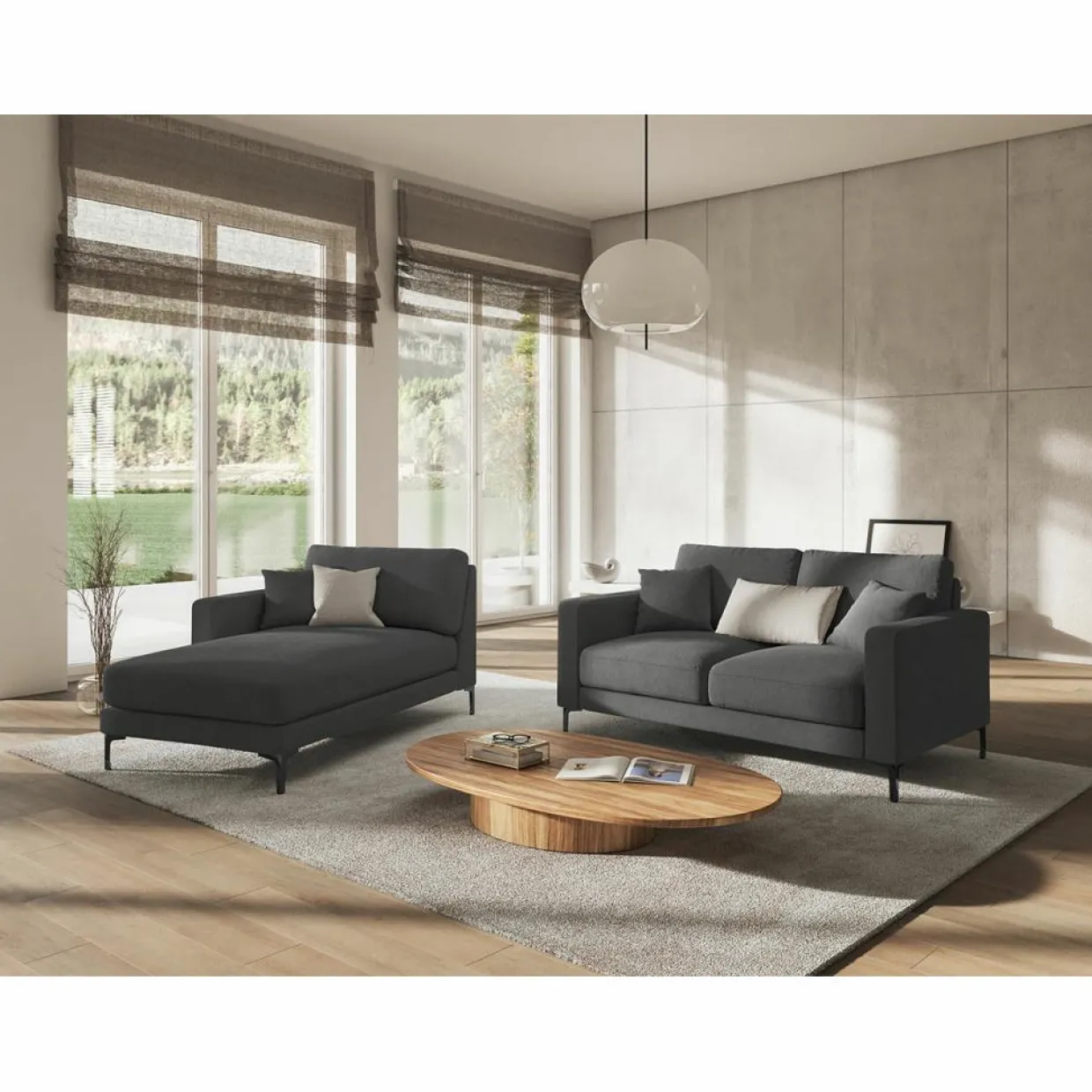 Chaise Longue Gauche Venus gris foncé - 160x104x90 cm-Mazzini Sofas Sale