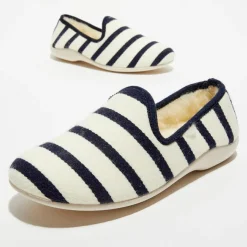 Chaussons charentais fourrés en Laine rayés blancs-Apologie Studio Hot