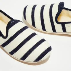 Chaussons charentais fourrés en Laine rayés blancs-Apologie Studio Hot