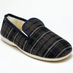 Homme Apologie Studio Chaussons^Chaussons charentais fourrés Laine tartan bleu bord bleus