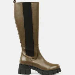 Chelsea Boots en Cuir lisse élastique vert kaki - Talon 6 cm-Galeries Lafayette Clearance