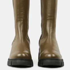 Chelsea Boots en Cuir lisse élastique vert kaki - Talon 6 cm-Galeries Lafayette Clearance