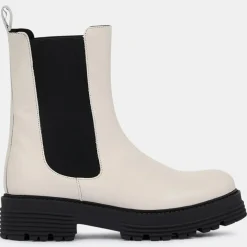 Femme Galeries Lafayette Bottines^Chelsea boots en Cuir beiges - Talon 4 cm