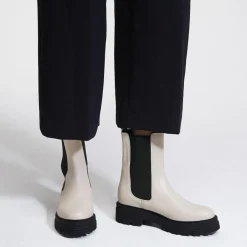 Femme Galeries Lafayette Bottines^Chelsea boots en Cuir beiges - Talon 4 cm