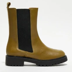 Femme Apologie Bottines^Chelsea Boots en Cuir Carmen kaki