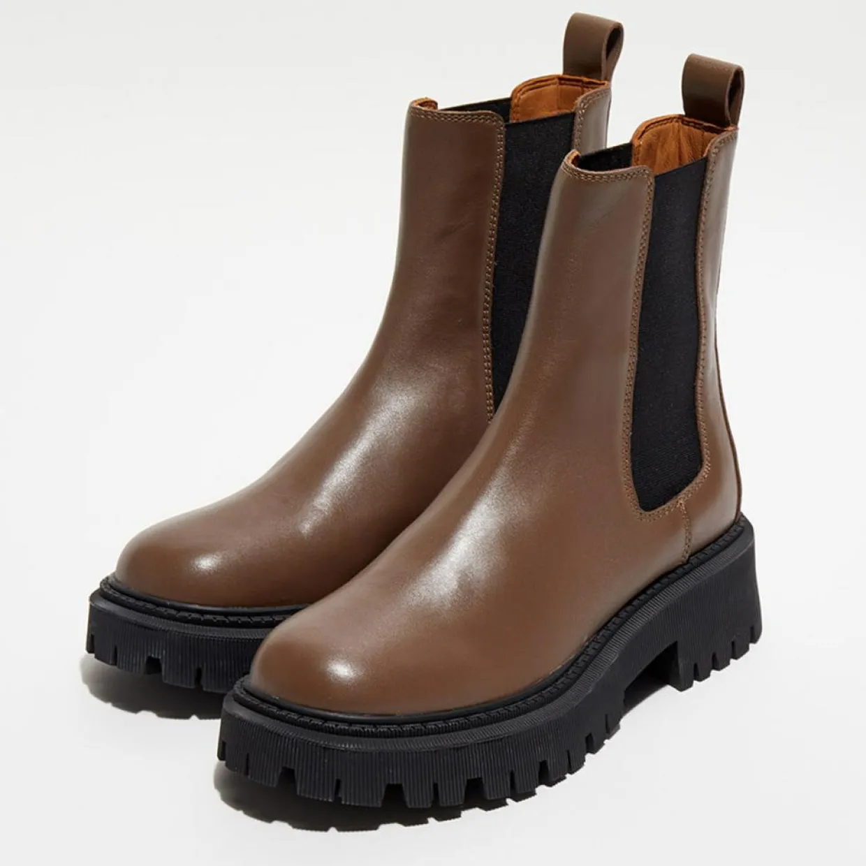Femme Mi/Mai Bottines^Chelsea Boots en Cuir Chunky marron