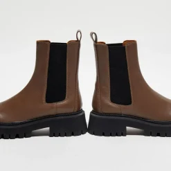 Femme Mi/Mai Bottines^Chelsea Boots en Cuir Chunky marron