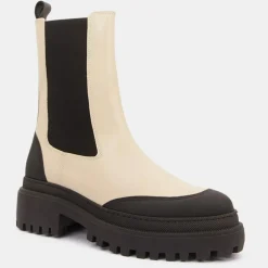 Femme Galeries Lafayette Bottines^Chelsea boots en Cuir contrastées beiges - Talon 4,5 cm