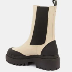 Femme Galeries Lafayette Bottines^Chelsea boots en Cuir contrastées beiges - Talon 4,5 cm