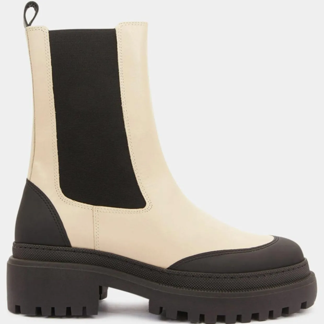 Femme Galeries Lafayette Bottines^Chelsea boots en Cuir contrastées beiges - Talon 4,5 cm