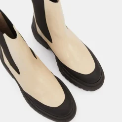 Femme Galeries Lafayette Bottines^Chelsea boots en Cuir contrastées beiges - Talon 4,5 cm