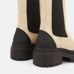 Femme Galeries Lafayette Bottines^Chelsea boots en Cuir contrastées beiges - Talon 4,5 cm