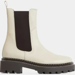 Femme Galeries Lafayette Bottines^Chelsea Boots en Cuir lisse surpiqures blanches - Talon 4 cm
