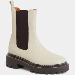 Femme Galeries Lafayette Bottines^Chelsea Boots en Cuir lisse surpiqures blanches - Talon 4 cm