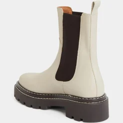 Femme Galeries Lafayette Bottines^Chelsea Boots en Cuir lisse surpiqures blanches - Talon 4 cm