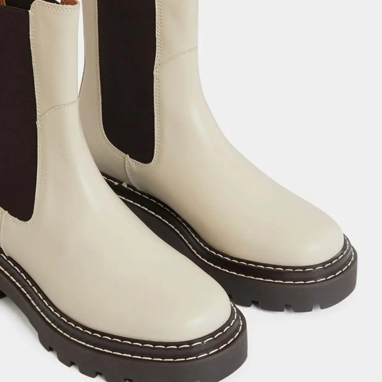 Femme Galeries Lafayette Bottines^Chelsea Boots en Cuir lisse surpiqures blanches - Talon 4 cm