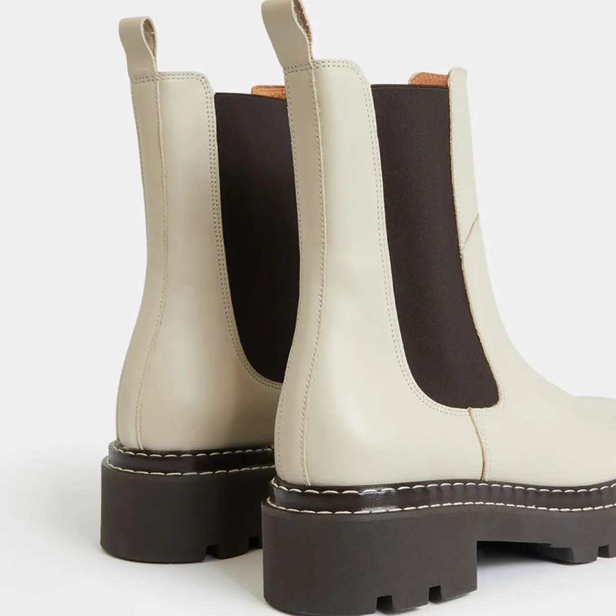 Femme Galeries Lafayette Bottines^Chelsea Boots en Cuir lisse surpiqures blanches - Talon 4 cm