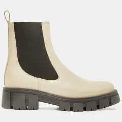 Femme Galeries Lafayette Bottines^Chelsea boots en Cuir semelle épaisse beiges - Talon 4,5 cm