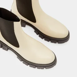 Femme Galeries Lafayette Bottines^Chelsea boots en Cuir semelle épaisse beiges - Talon 4,5 cm