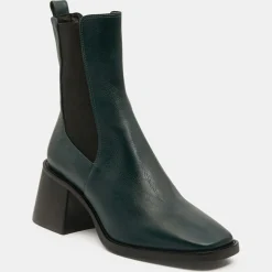 Femme Galeries Lafayette Bottines^Chelsea Boots en Cuir talon flare bout carré vertes - Talon 6 cm