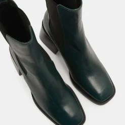Femme Galeries Lafayette Bottines^Chelsea Boots en Cuir talon flare bout carré vertes - Talon 6 cm