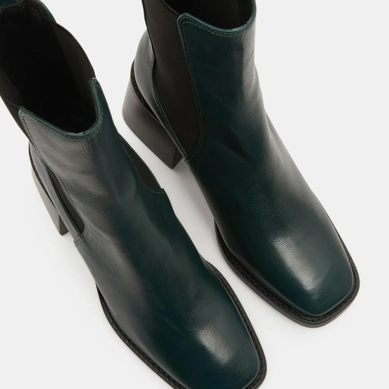 Femme Galeries Lafayette Bottines^Chelsea Boots en Cuir talon flare bout carré vertes - Talon 6 cm