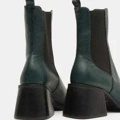 Femme Galeries Lafayette Bottines^Chelsea Boots en Cuir talon flare bout carré vertes - Talon 6 cm