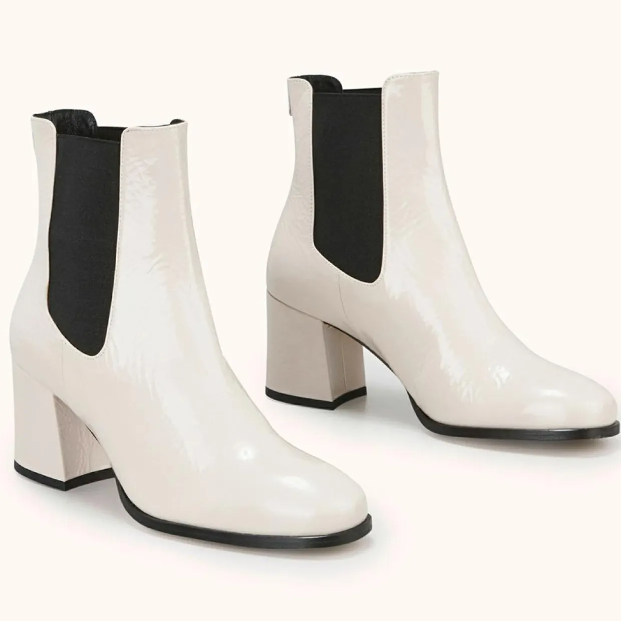 Chelsea Boots en Cuir verni Lanae crème - Talon 6 cm-Cosmoparis