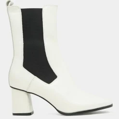 Chelsea Boots en Cuir verni à tige haute écrues - Talon 7 cm-Galeries Lafayette New