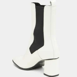 Chelsea Boots en Cuir verni à tige haute écrues - Talon 7 cm-Galeries Lafayette New