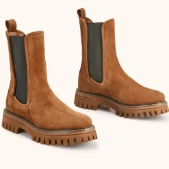Chelsea boots en Velours de Cuir Teena tabac-Cosmoparis Discount