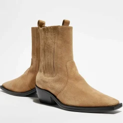 Femme Mari Giudicelli Bottines^Chelsea Boots en Velours de Cuir Hyde beiges