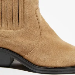 Femme Mari Giudicelli Bottines^Chelsea Boots en Velours de Cuir Hyde beiges